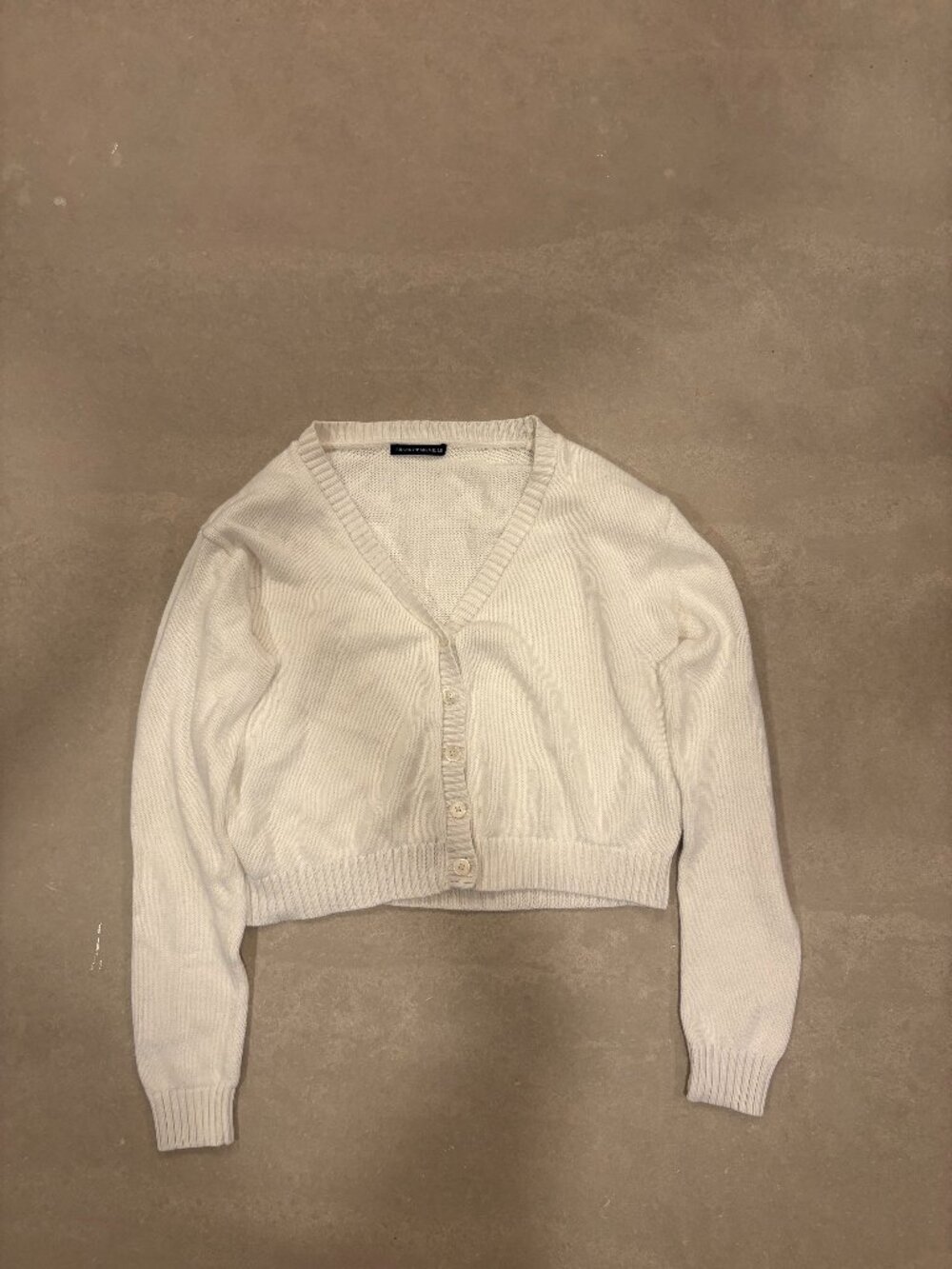 Brandy Melville White Cropped V-Neck Button Cardigan, One Size